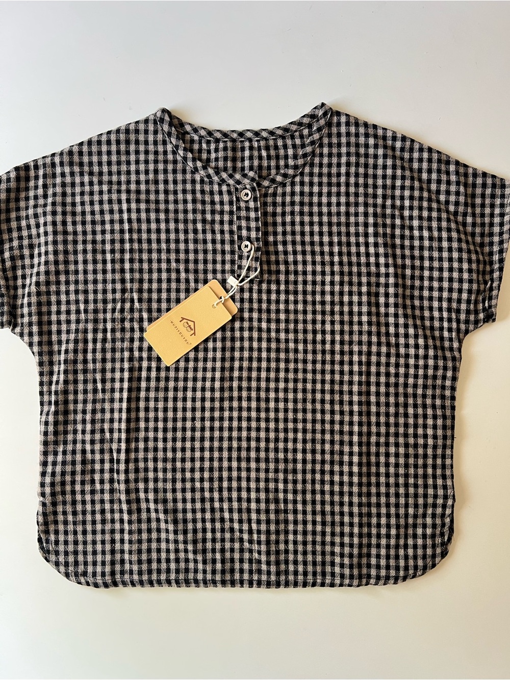 NWT Muziyouyou Kids Gingham Short-Sleeve Henley Top